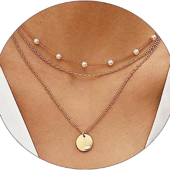 Women Dainty Gold Necklace 14K Gold Plated Herringbone Necklace for Women Pearl